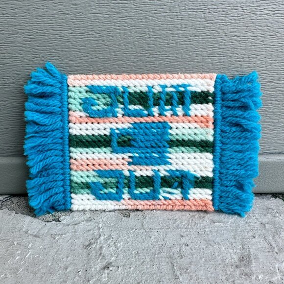 Needlepoint Mug Rug Coaster with Fringe Ends - Picture 3 of 10